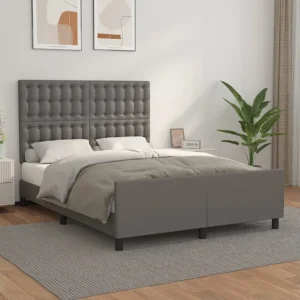 Estrutura cama com cabeceira 140x200cm couro artificial cinzento