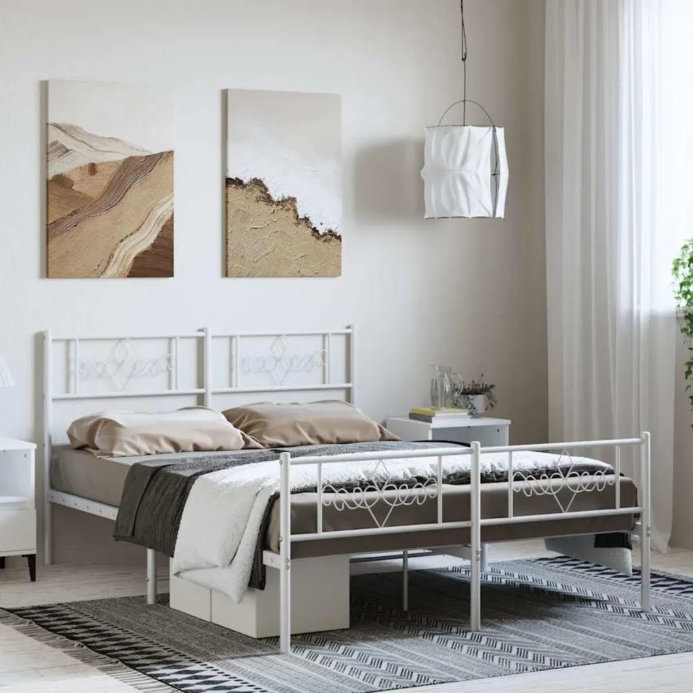 Estrutura de cama com cabeceira e pés 150x200 cm metálico branco