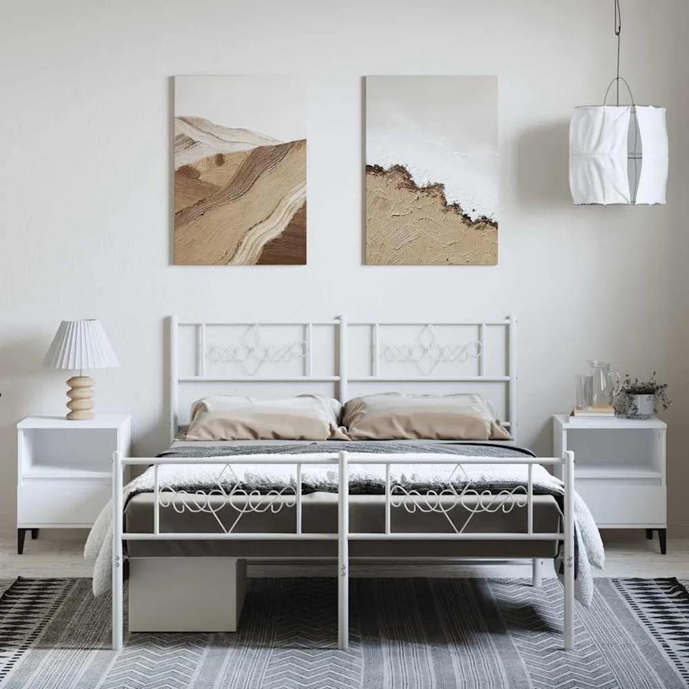 Estrutura de cama com cabeceira e pés 150x200 cm metálico branco