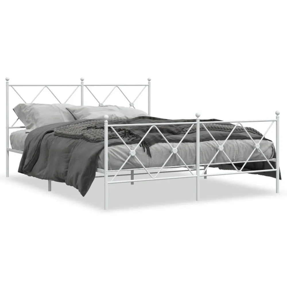 Estrutura de cama com cabeceira e pés 150x200 cm metálico branco