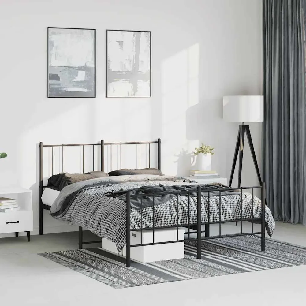 Estrutura de cama com cabeceira e pés 150x200 cm metálico preto