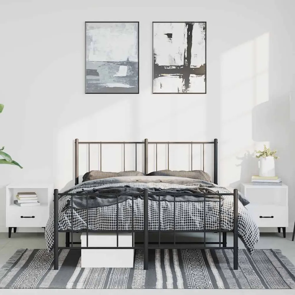 Estrutura de cama com cabeceira e pés 150x200 cm metálico preto