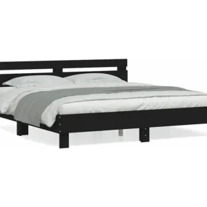 Estrutura cama com cabeceira 160x200 cm derivados madeira preto