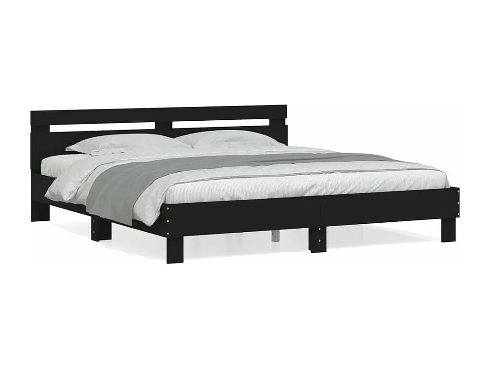 Estrutura cama com cabeceira 160x200 cm derivados madeira preto