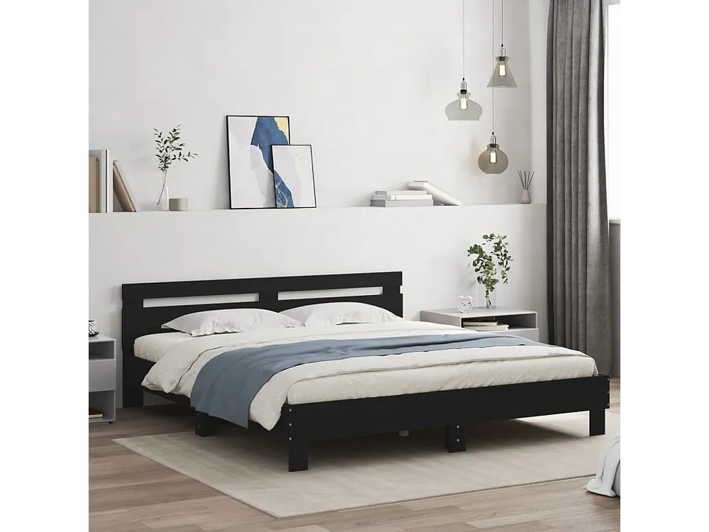 Estrutura cama com cabeceira 160x200 cm derivados madeira preto