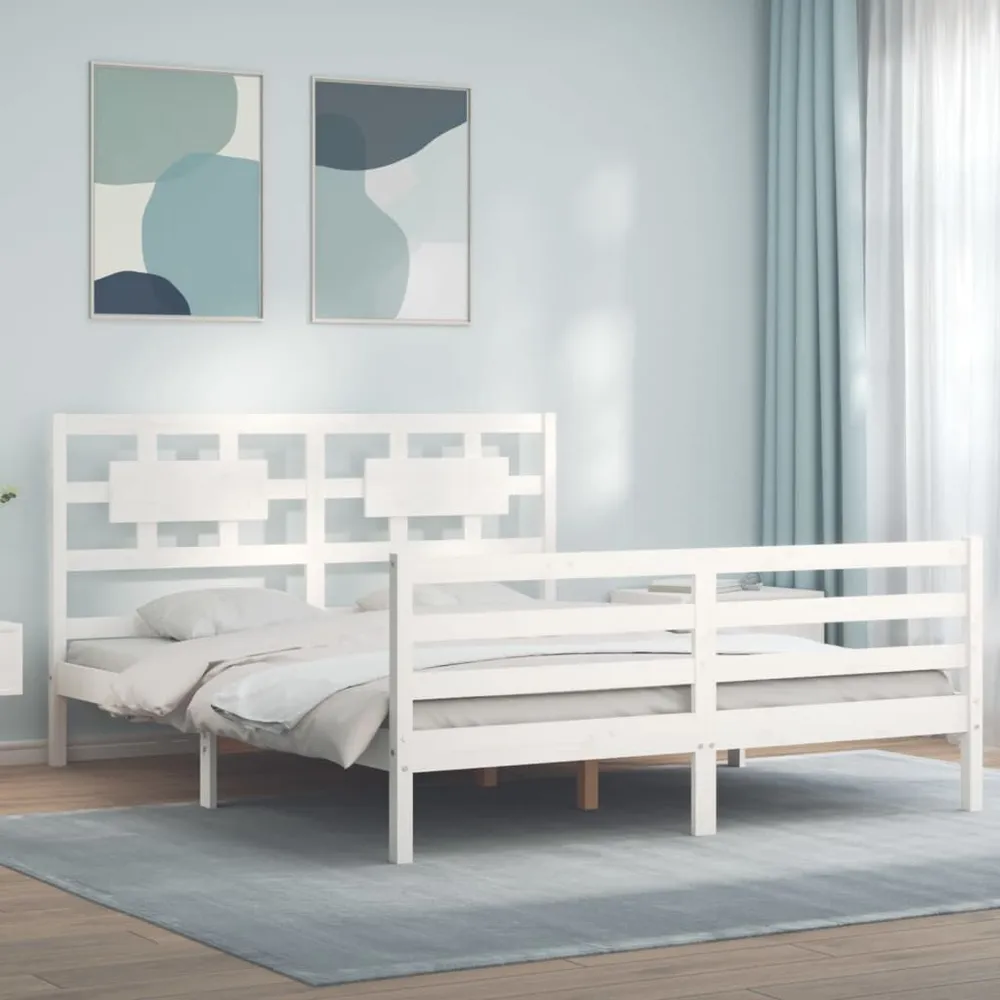Estrutura de cama com cabeceira 160x200 cm madeira maciç