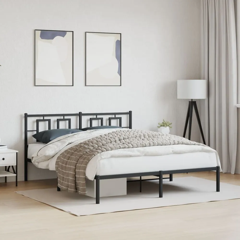 Estrutura de cama com cabeceira 160x200 cm metálico preto