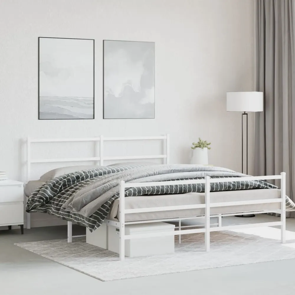 Estrutura de cama com cabeceira e pés 160x200 cm metálico branco