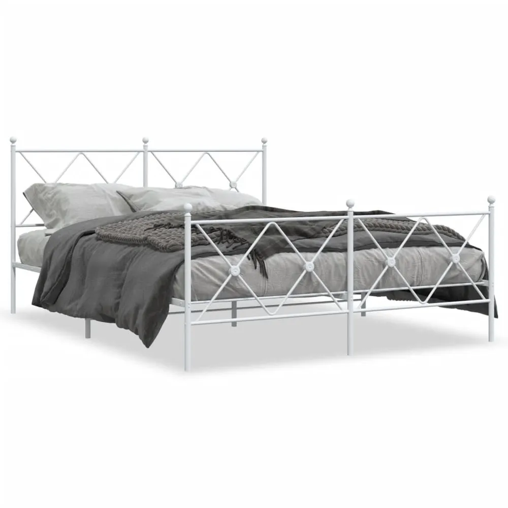 Estrutura de cama com cabeceira e pés 160x200 cm metálico branco