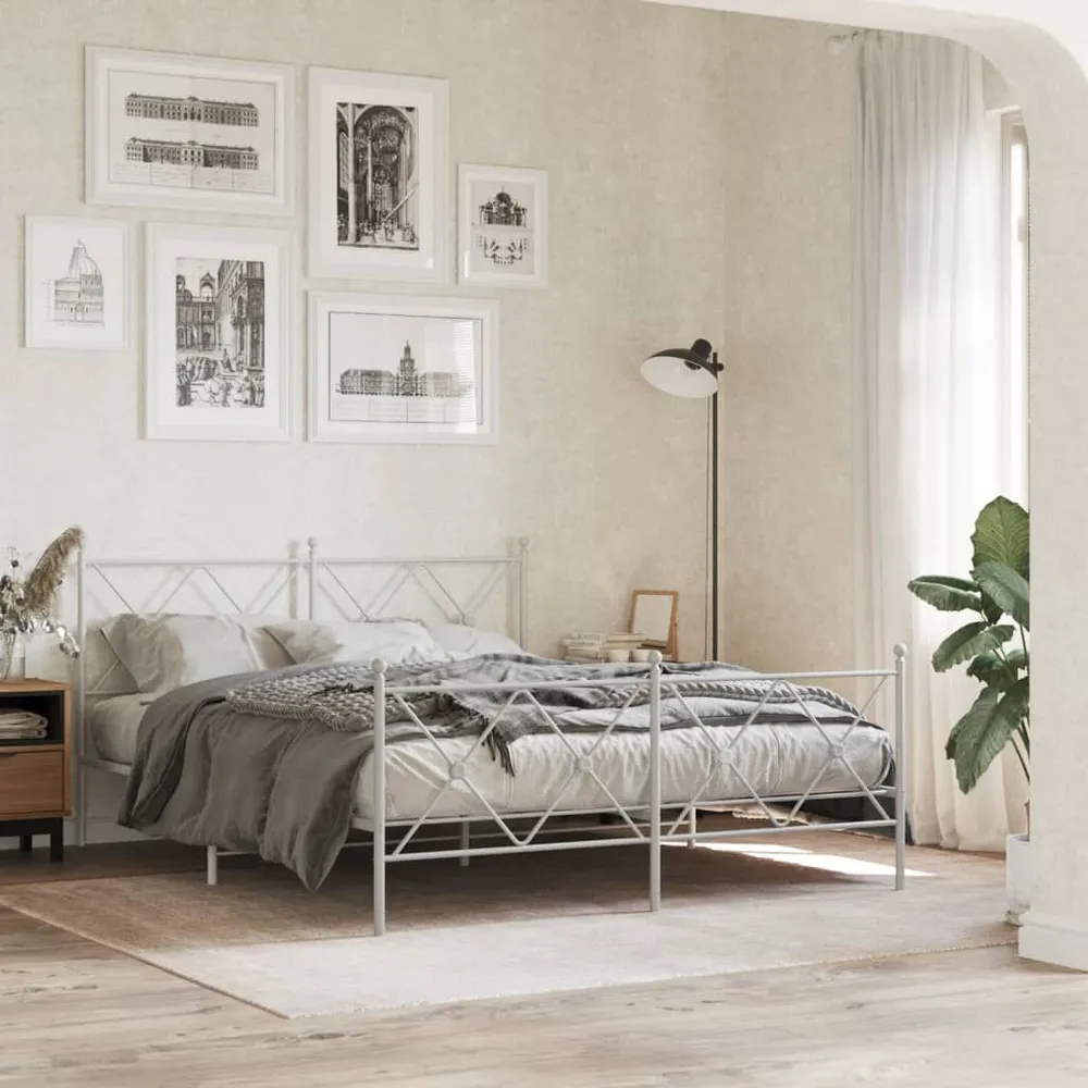 Estrutura de cama com cabeceira e pés 160x200 cm metálico branco