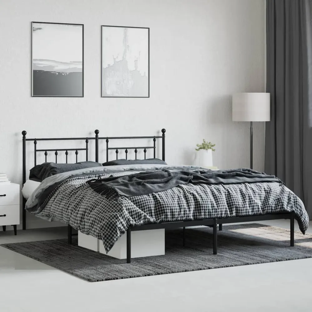 Estrutura de cama com cabeceira 160x200 cm metálico preto