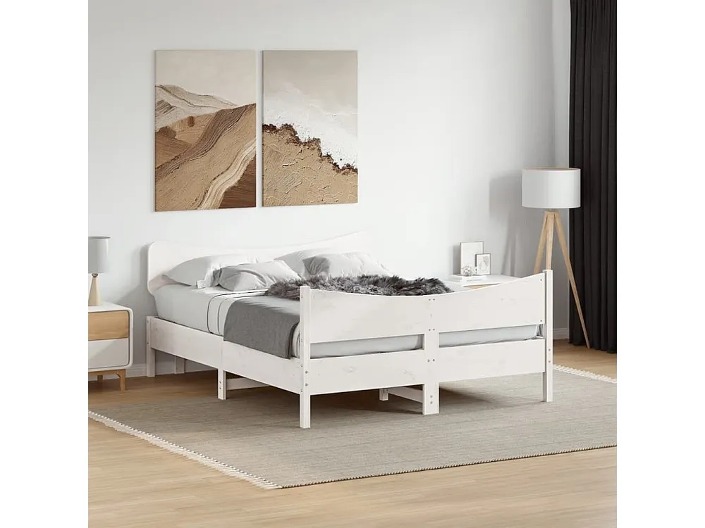 Estrutura de cama com cabeceira 160x200 cm pinho maciço branco
