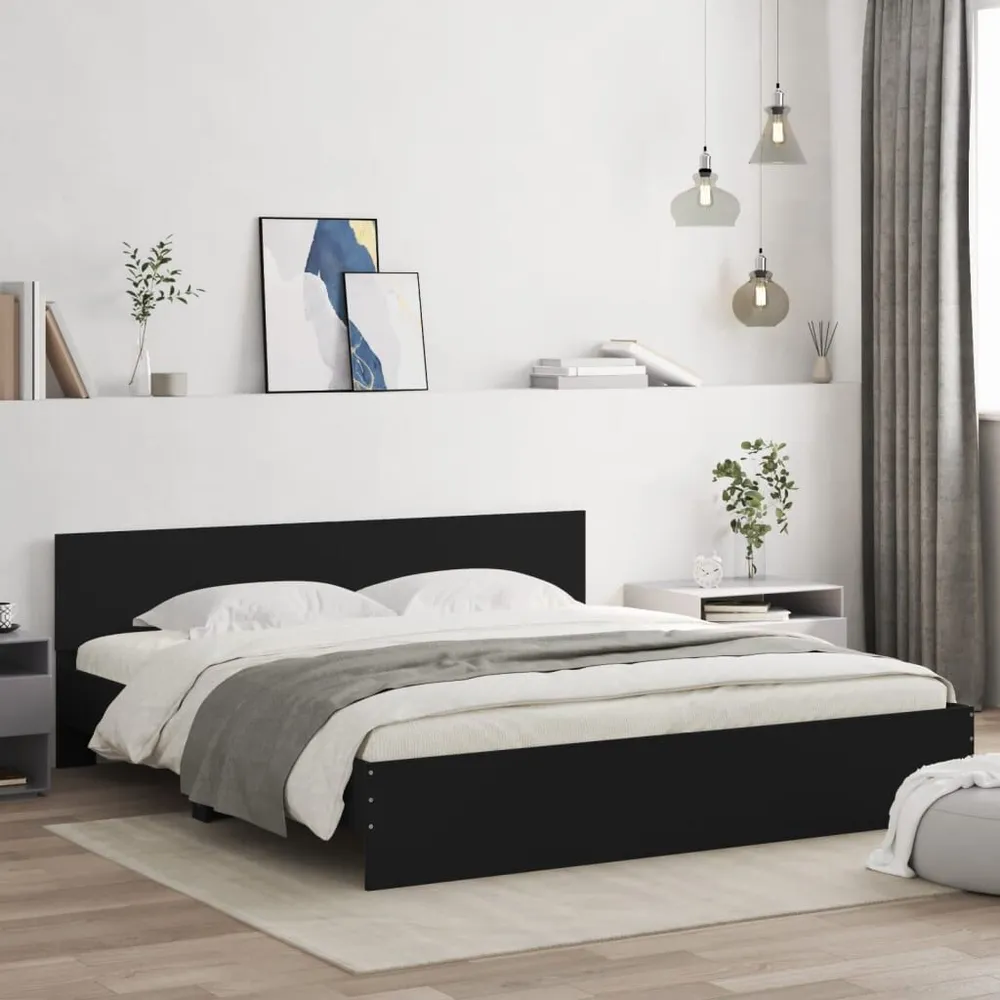 Estrutura de cama com cabeceira 160x200 cm preto