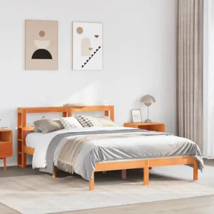Estrutura cama com cabeceira 160x200cm pinho maciço castanho-mel