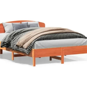 Estrutura cama com cabeceira 160x200cm pinho maciço castanho-mel