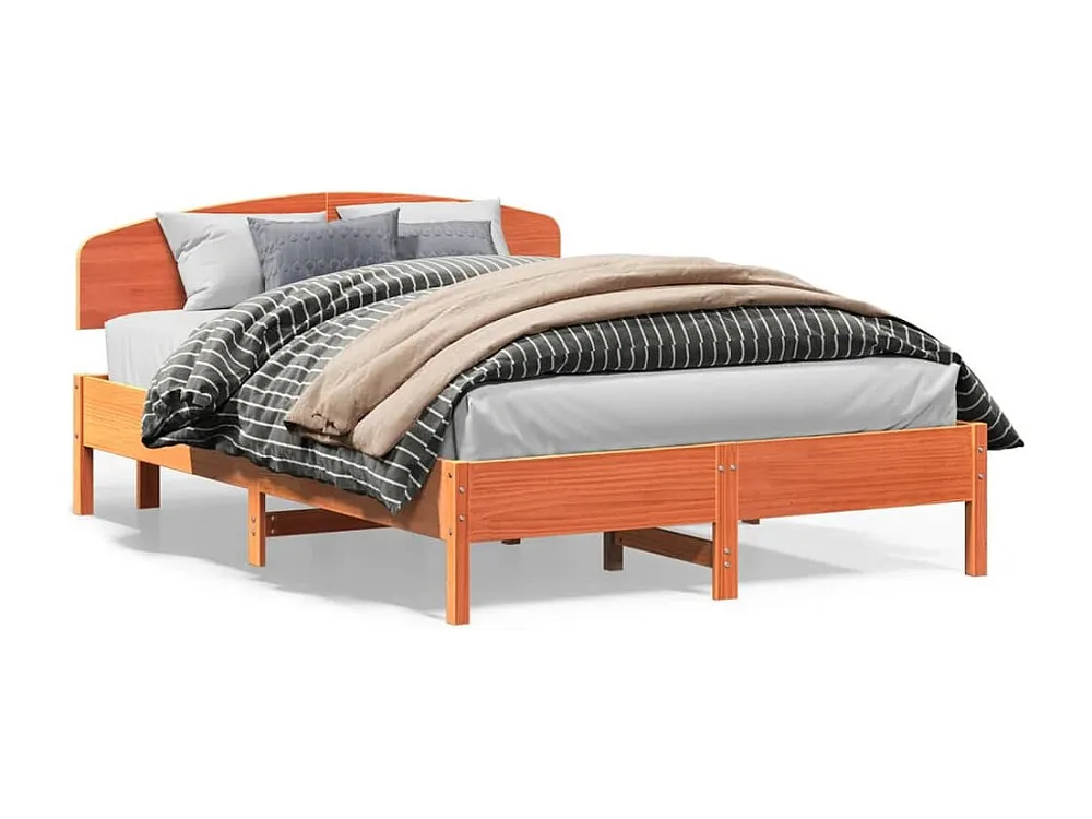 Estrutura cama com cabeceira 160x200cm pinho maciço castanho-mel