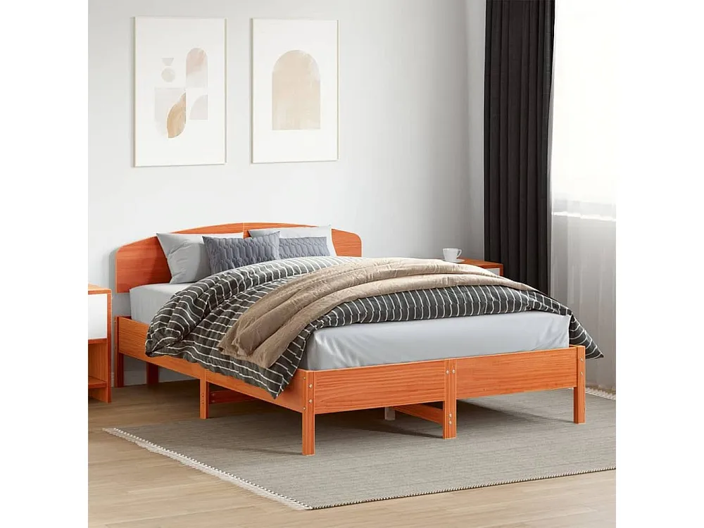 Estrutura cama com cabeceira 160x200cm pinho maciço castanho-mel