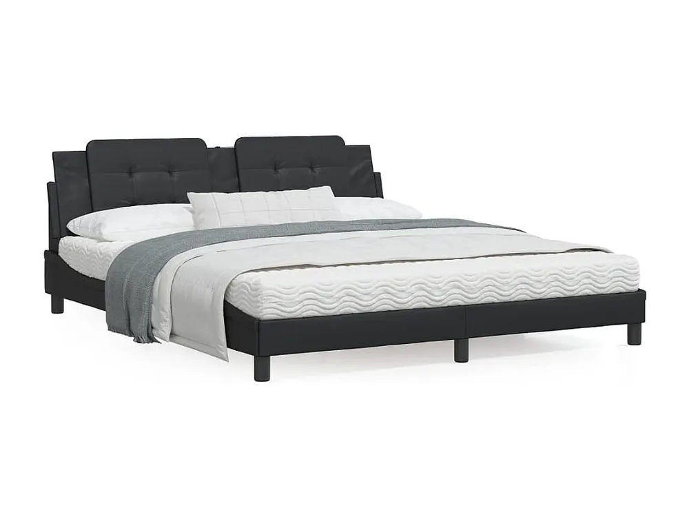 Estrutura de cama com cabeceira 180x200cm couro artificial preto