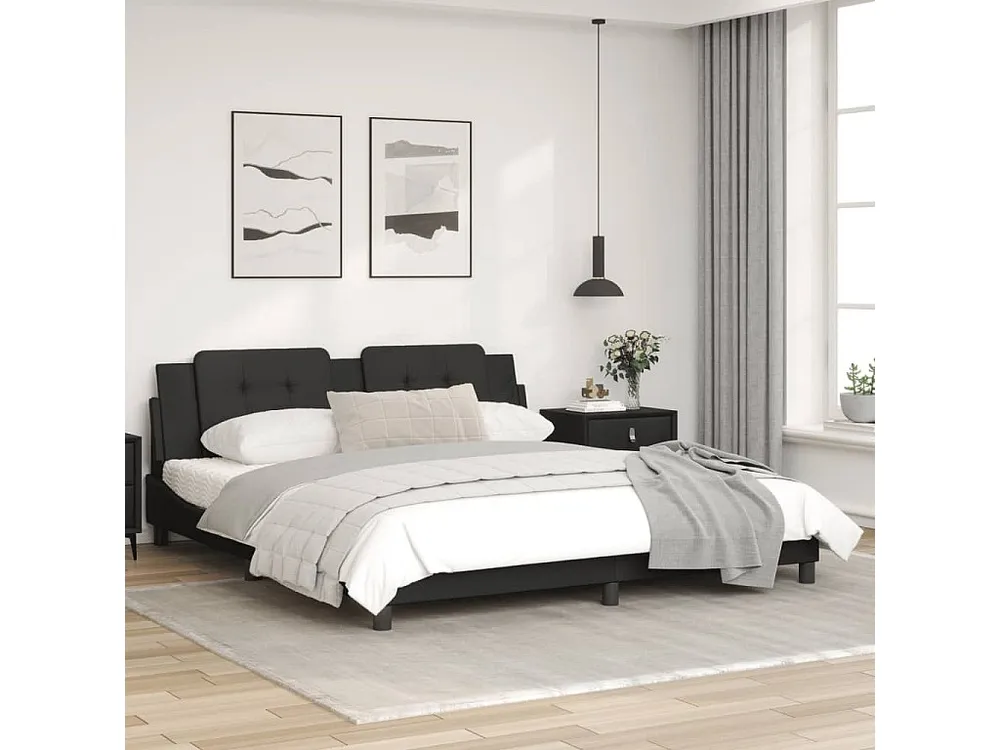Estrutura de cama com cabeceira 180x200cm couro artificial preto