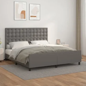 Estrutura cama com cabeceira 180x200cm couro artificial cinzento