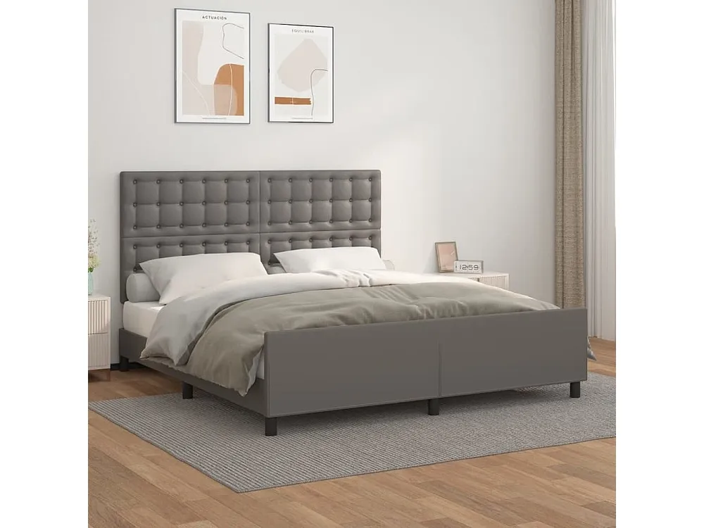 Estrutura cama com cabeceira 180x200cm couro artificial cinzento