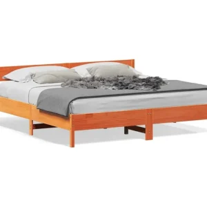 Estrutura cama com cabeceira 180x200cm pinho maciço castanho-mel