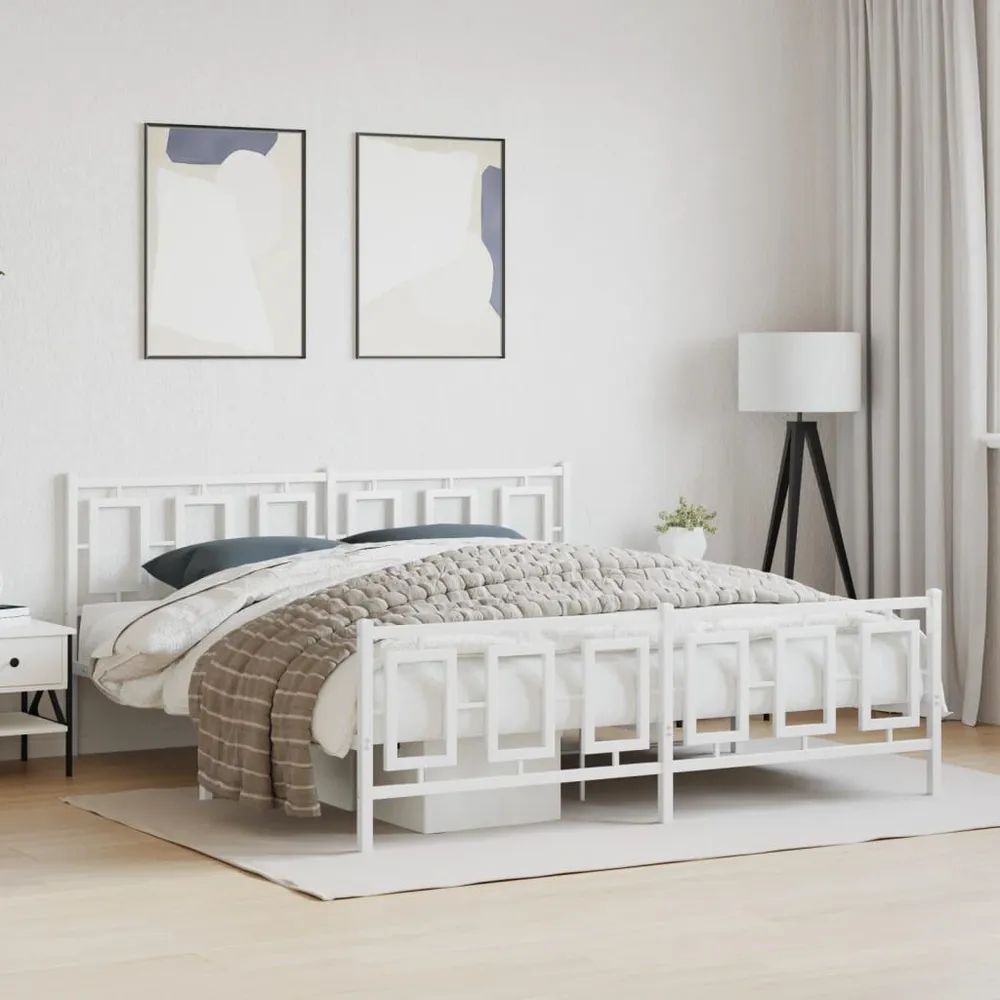 Estrutura de cama com cabeceira e pés 183x213 cm metálico branco