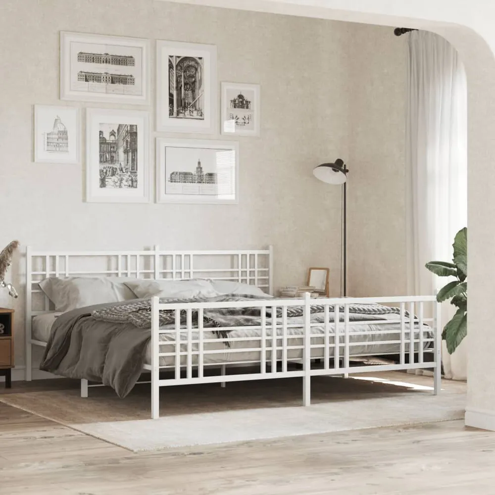Estrutura de cama com cabeceira e pés 183x213 cm metálico branco