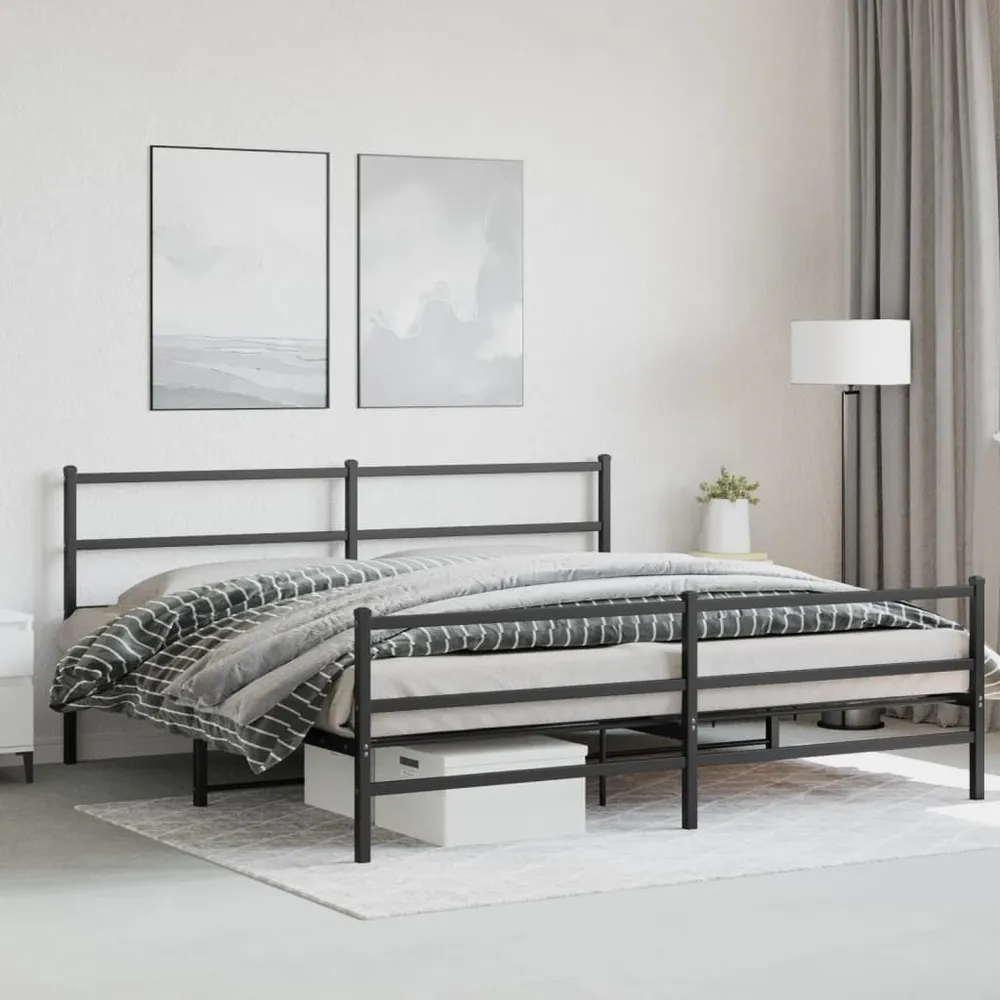 Estrutura de cama com cabeceira e pés 183x213 cm metálico preto
