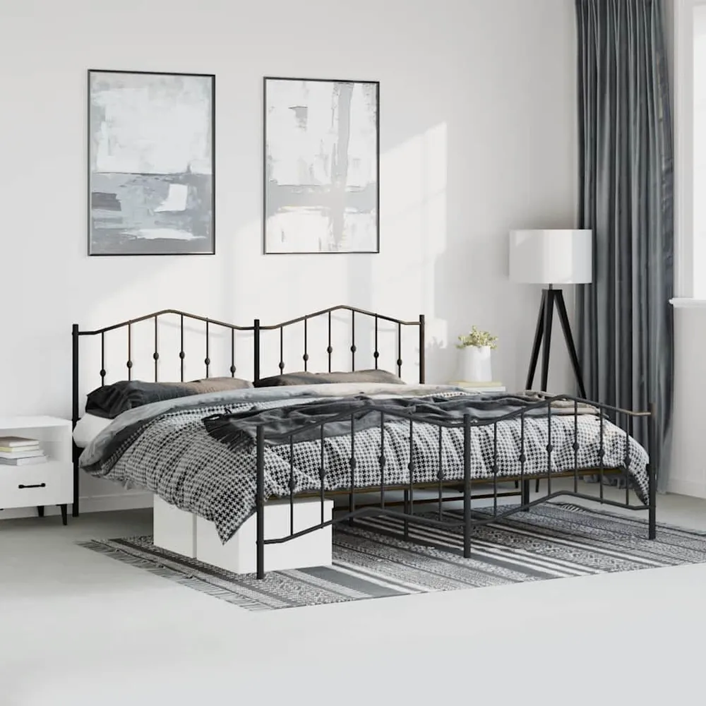Estrutura de cama com cabeceira e pés 193x203 cm metálico preto