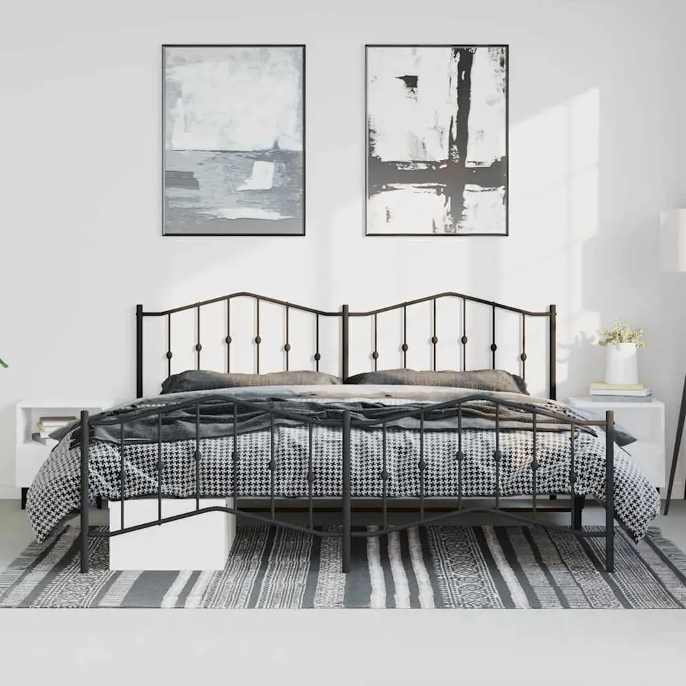 Estrutura de cama com cabeceira e pés 193x203 cm metálico preto