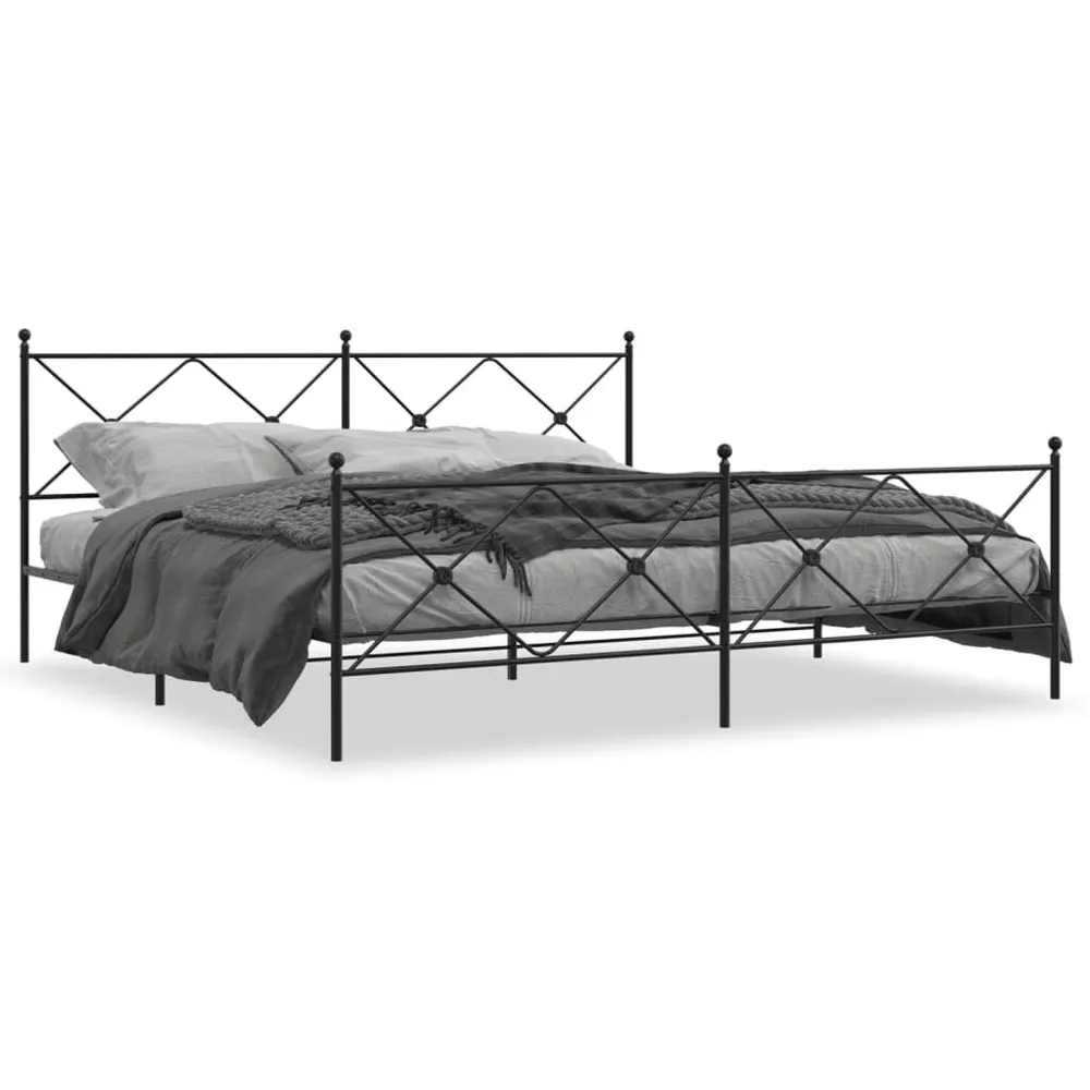 Estrutura de cama com cabeceira e pés 193x203 cm metálico preto