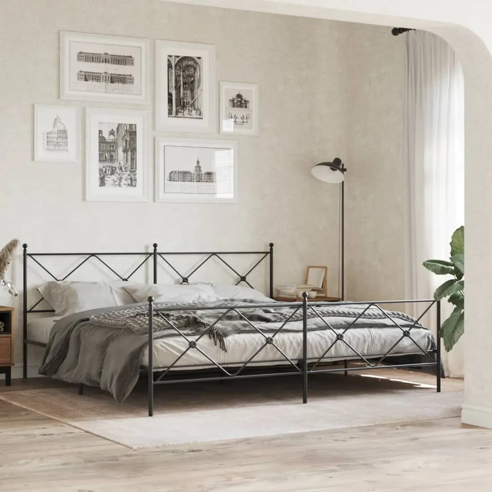Estrutura de cama com cabeceira e pés 193x203 cm metálico preto
