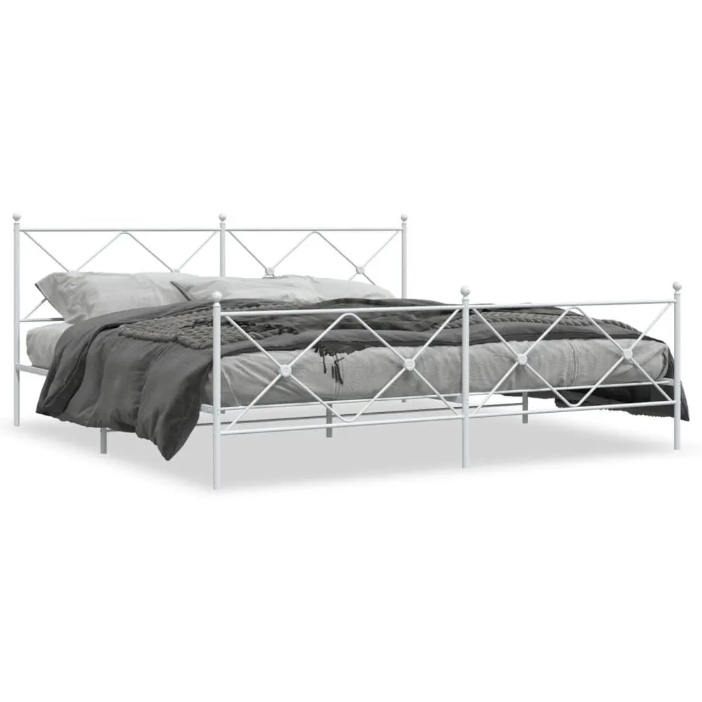 Estrutura de cama com cabeceira e pés 193x203 cm metálico branco