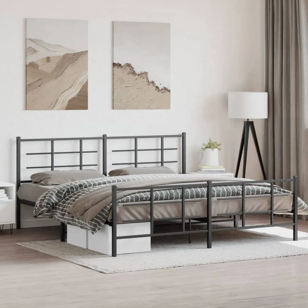 Estrutura de cama com cabeceira e pés 193x203 cm metálico preto