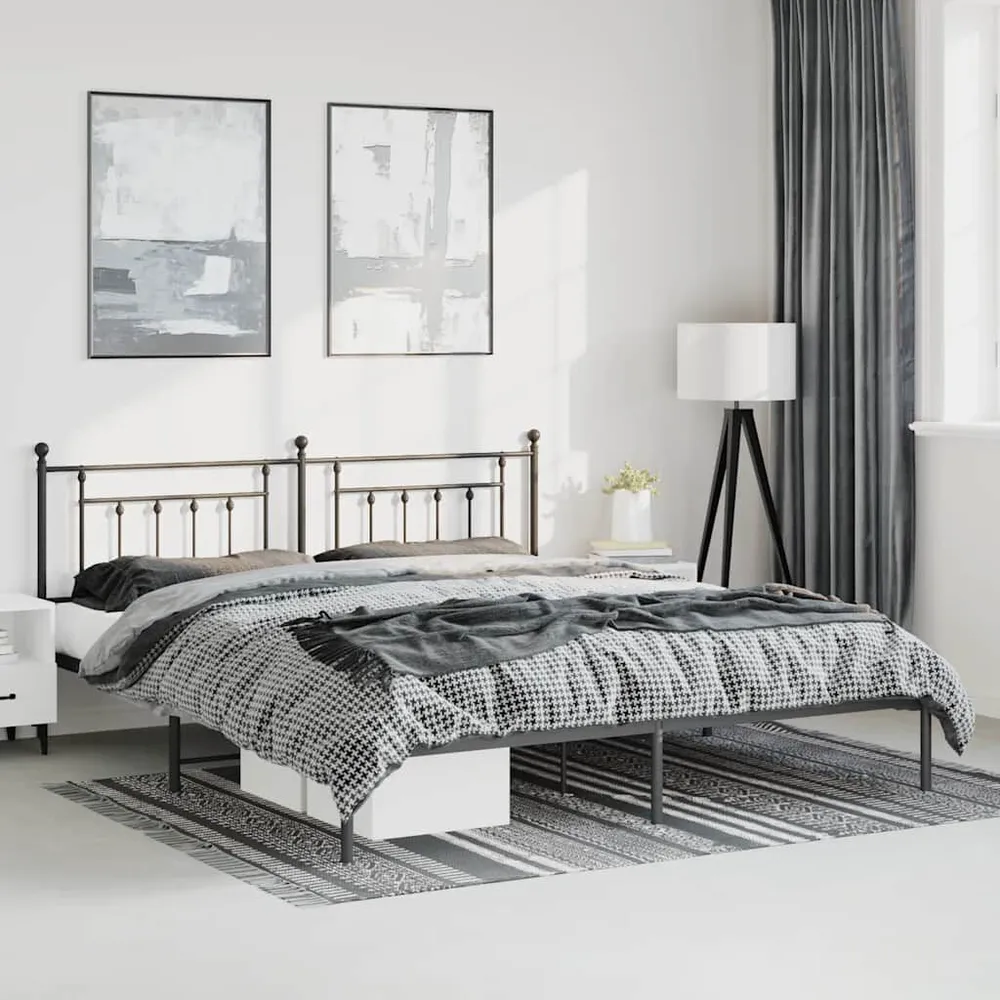 Estrutura de cama com cabeceira 193x203 cm metálico preto