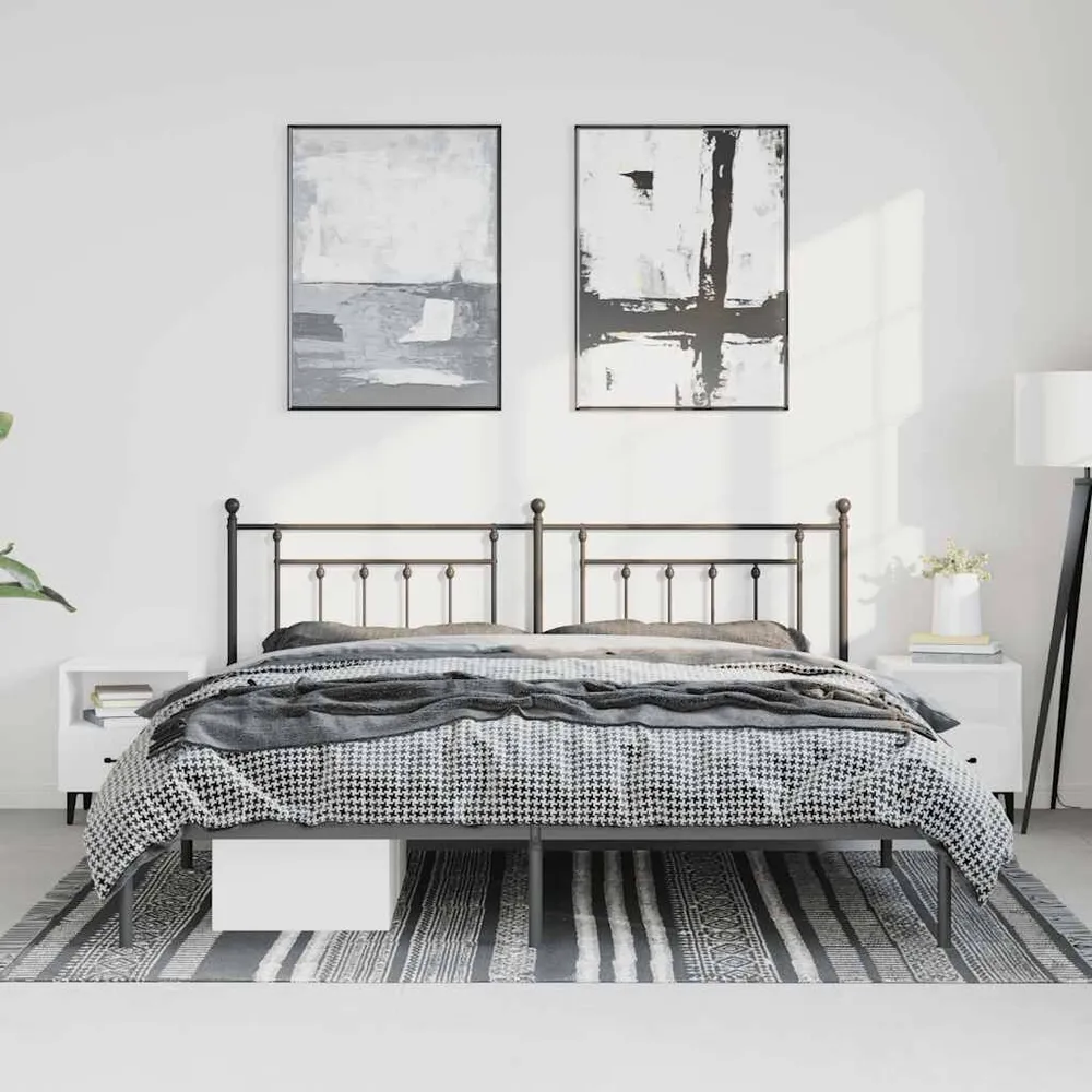 Estrutura de cama com cabeceira 193x203 cm metálico preto