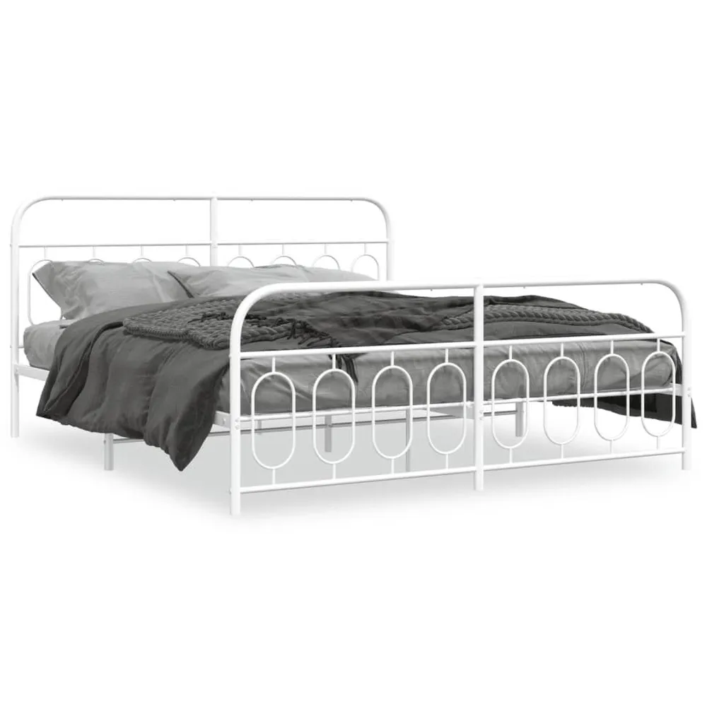 Estrutura de cama com cabeceira e pés 193x203 cm metálico branco