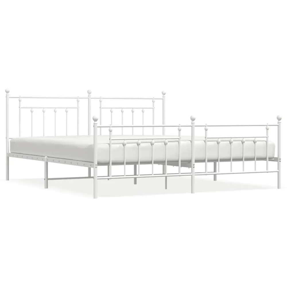 Estrutura de cama com cabeceira e pés 193x203 cm metálico branco