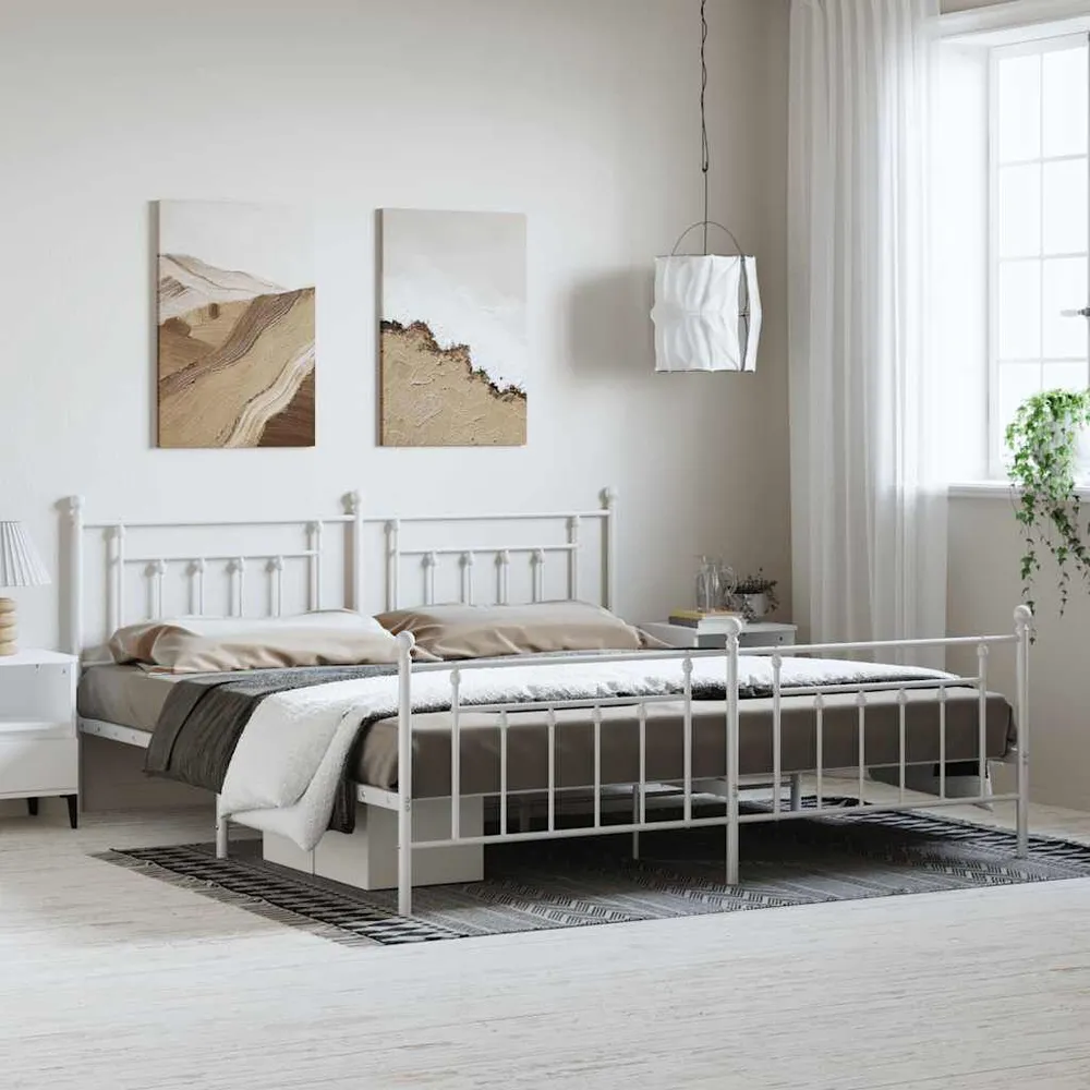 Estrutura de cama com cabeceira e pés 193x203 cm metálico branco