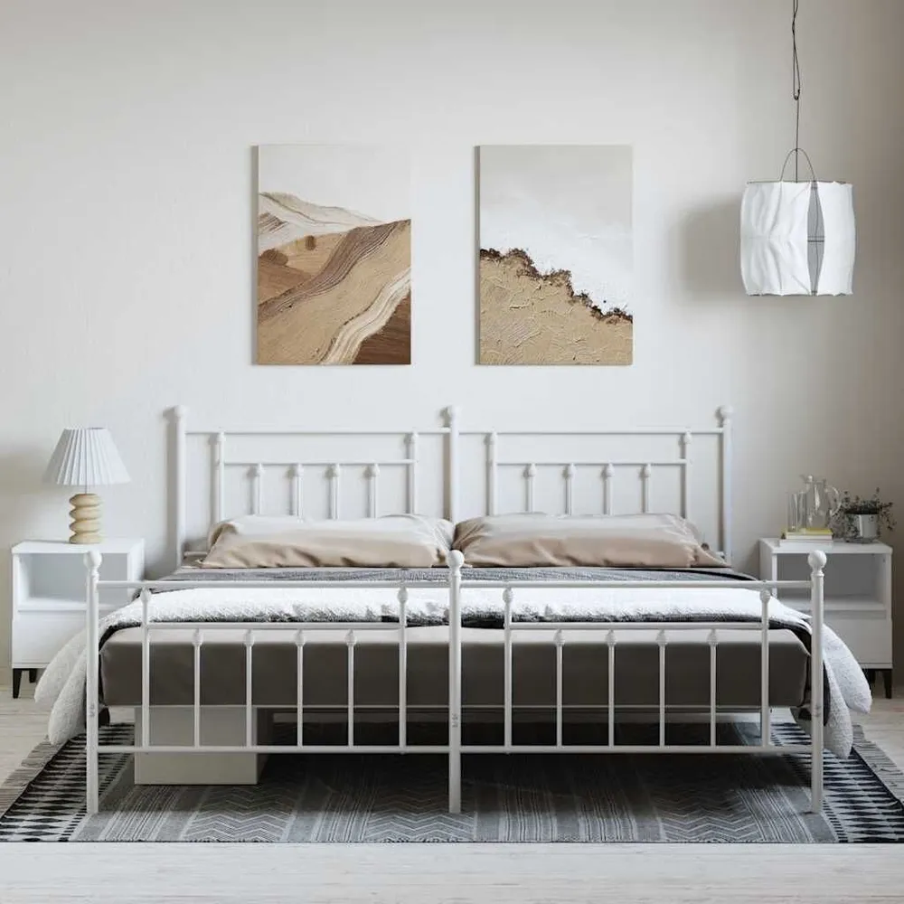 Estrutura de cama com cabeceira e pés 193x203 cm metálico branco