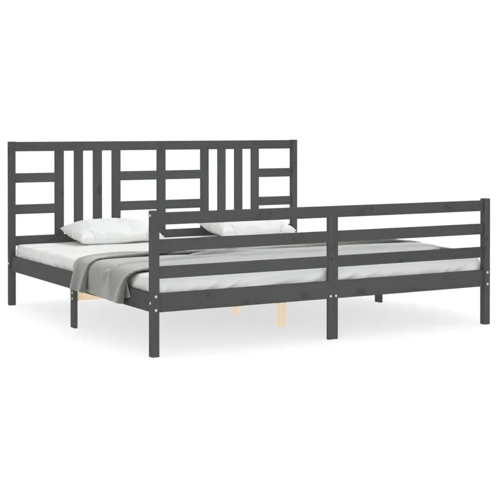 Estrutura de cama com cabeceira 200x200 cm madeira maciç cinza
