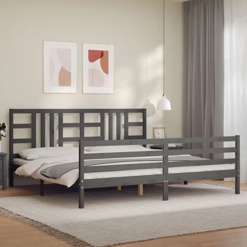 Estrutura de cama com cabeceira 200x200 cm madeira maciç cinza