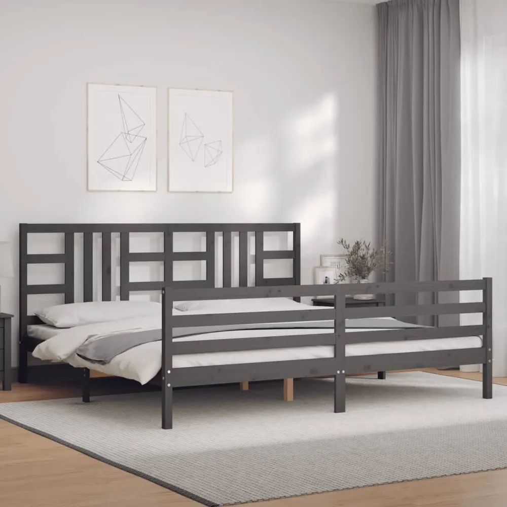 Estrutura de cama com cabeceira 200x200 cm madeira maciç cinza
