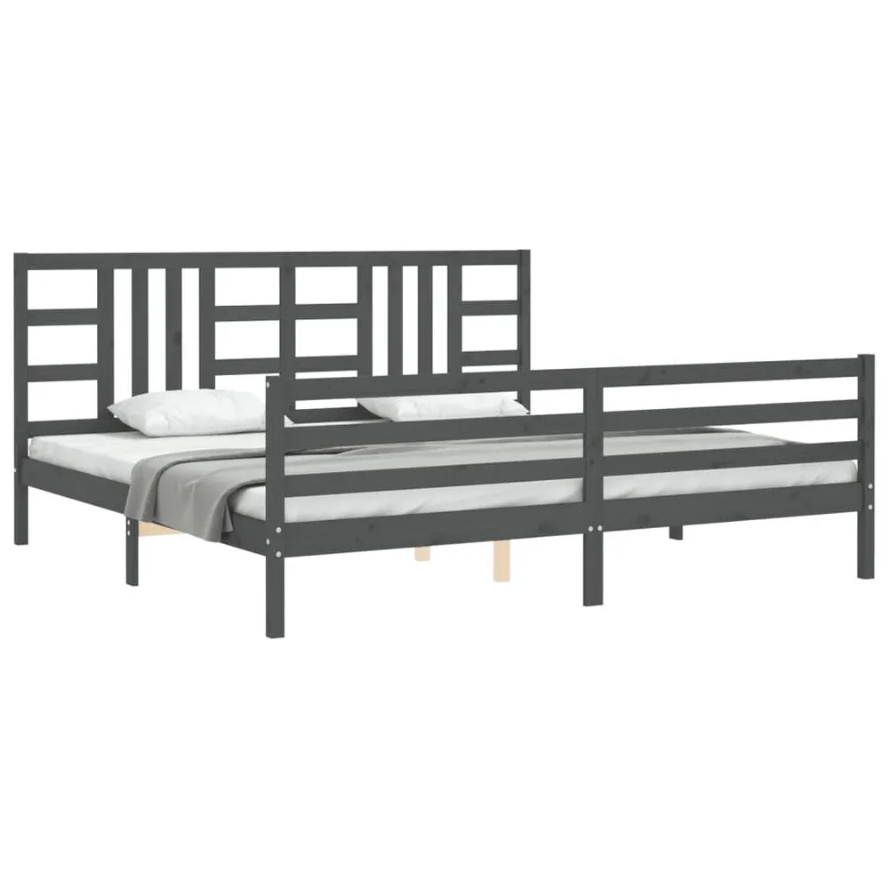 Estrutura de cama com cabeceira 200x200 cm madeira maciç cinza