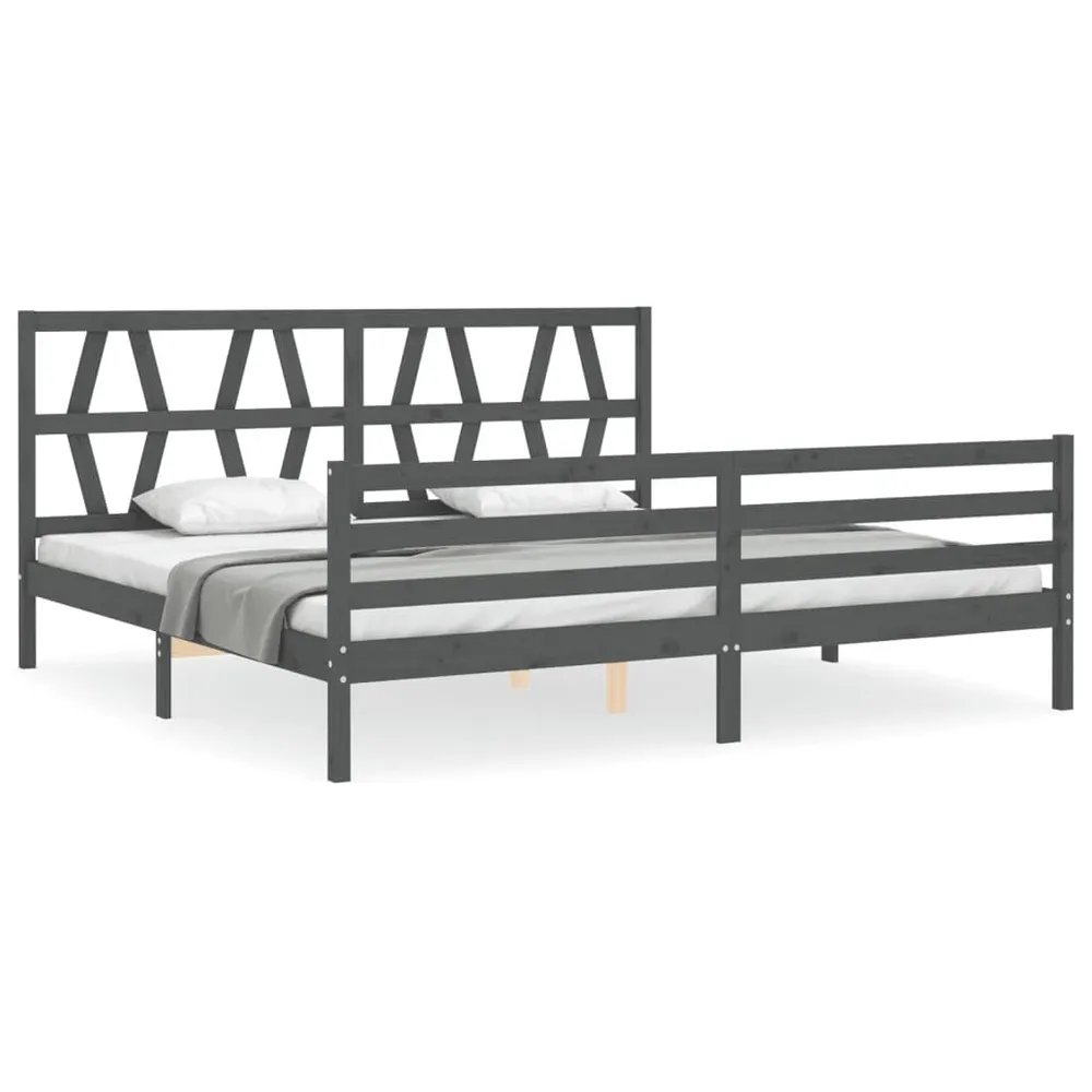 Estrutura de cama com cabeceira 200x200 cm madeira maciç cinza