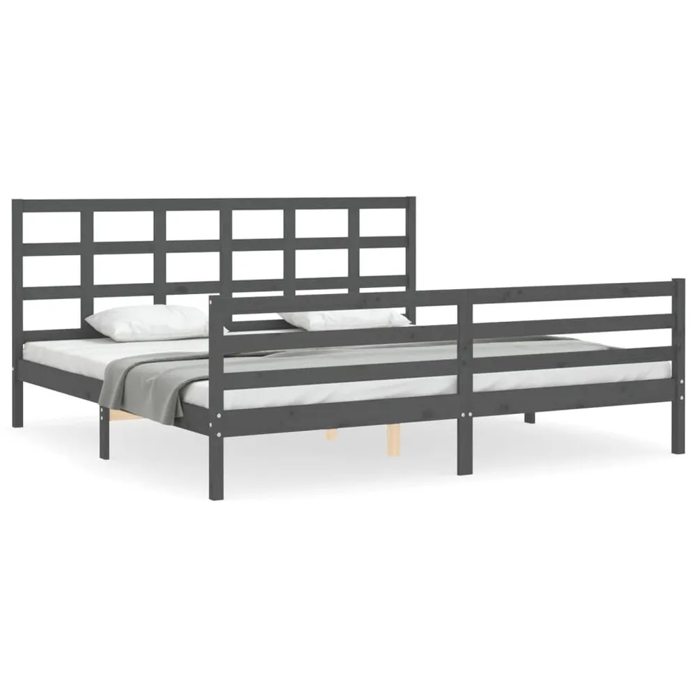Estrutura de cama com cabeceira 200x200 cm madeira maciç cinza