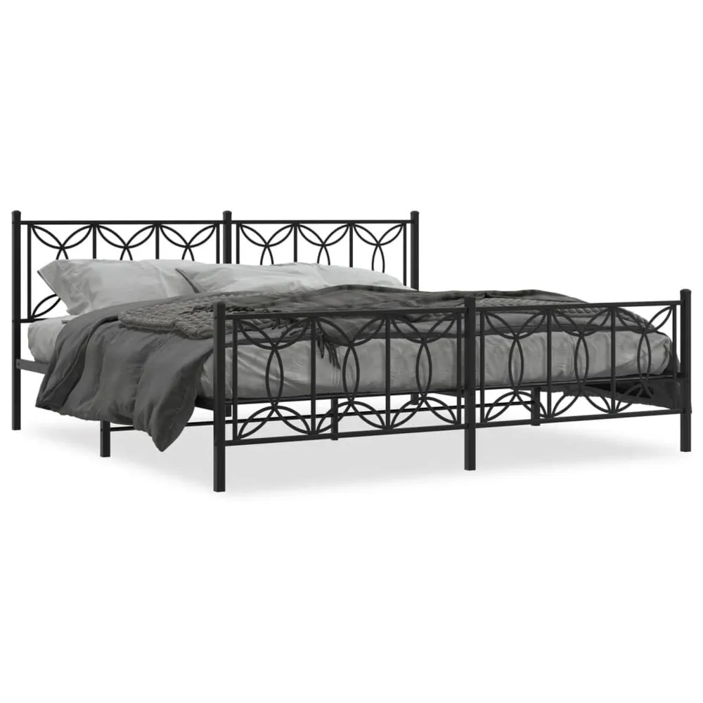 Estrutura de cama com cabeceira e pés 200x200 cm metálico preto