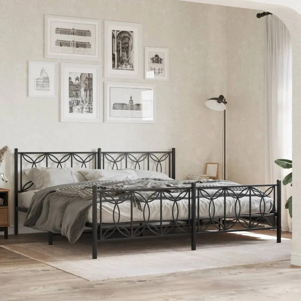 Estrutura de cama com cabeceira e pés 200x200 cm metálico preto