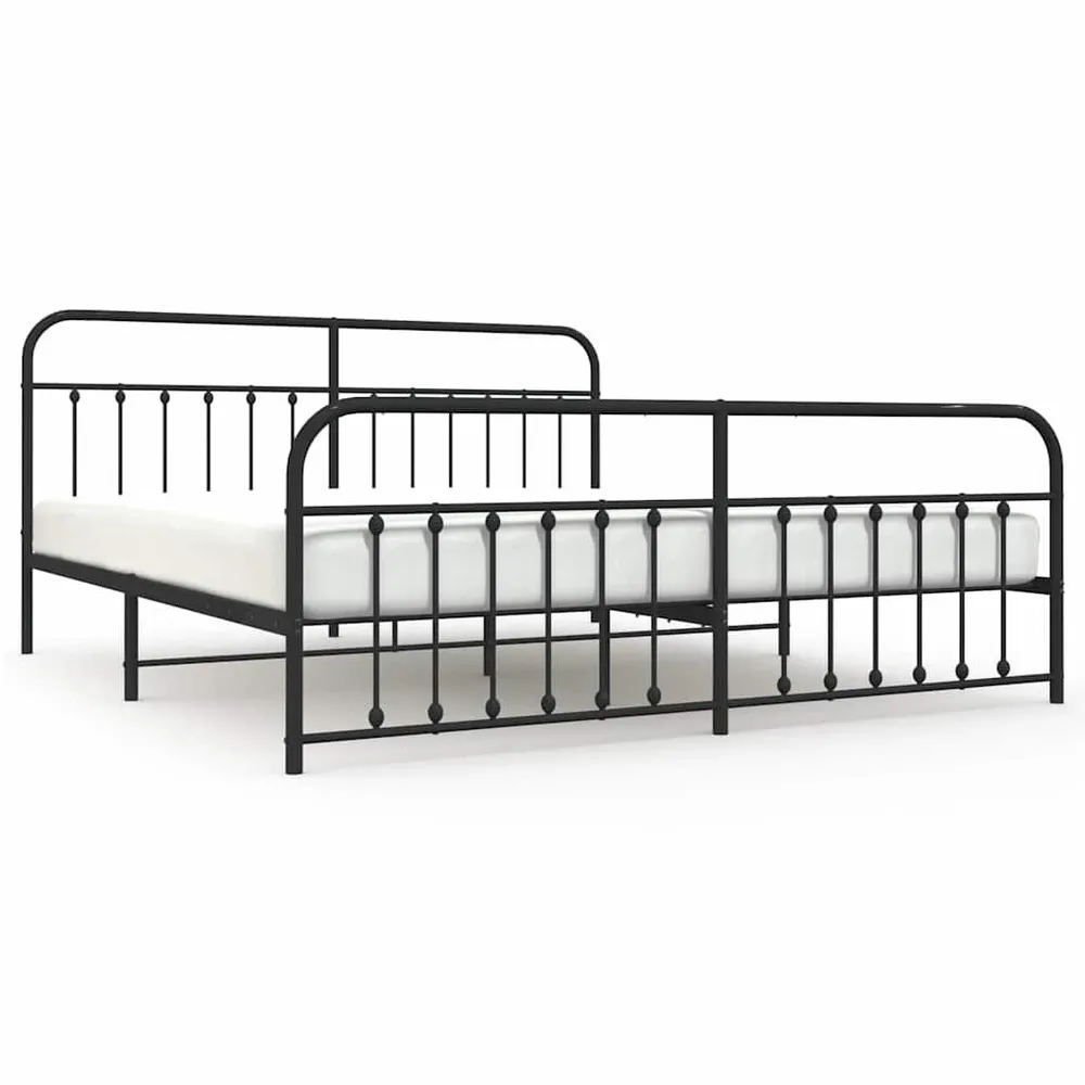 Estrutura de cama com cabeceira e pés 200x200 cm metálico preto